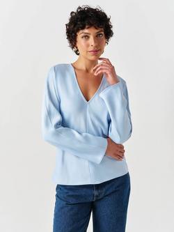 Ghost Lucille Long Sleeve Satin Top, Light Blue, Light Blue