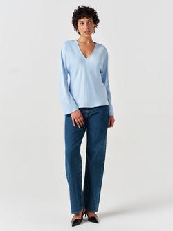 Ghost Lucille Long Sleeve Satin Top, Light Blue - view 2, Light Blue