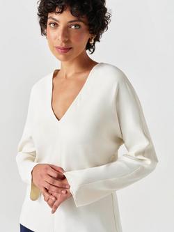 Ghost Lucille Long Sleeve Satin Top, Ivory - view 2, Ivory