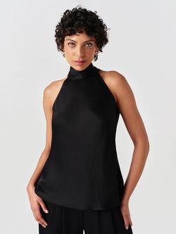 Ghost Reese Satin High Neck Bias Cut Blouse, Black, Black