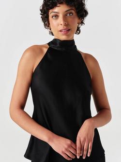 Ghost Reese Satin High Neck Bias Cut Blouse, Black - view 2, Black