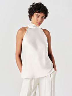 Ghost Reese Satin High Neck Bias Cut Blouse, Ivory, Ivory