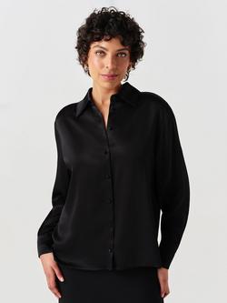 Ghost Esther Satin Long Sleeve Shirt, Black, Black