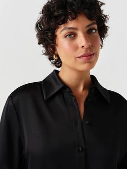 Ghost Esther Satin Long Sleeve Shirt, Black - view 2, Black