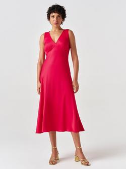 Ghost Alessia Sleeveless V-Neck Midi Dress, Red, Red