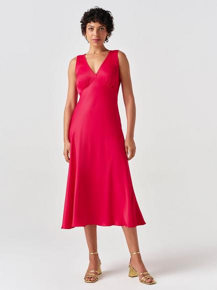 Ghost Alessia Sleeveless V-Neck Midi Dress, Red, Red