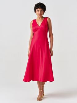 Ghost Alessia Sleeveless V-Neck Midi Dress, Red - view 2, Red