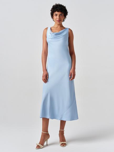Ghost Arya Sleeveless Cowl Neck Midi Dress, Light Blue