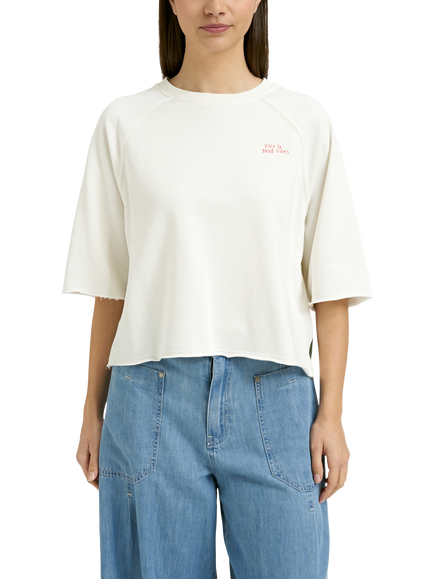 Smith & Soul Raglan Embroidered Short Sleeve Sweatshirt, Off White, Off White