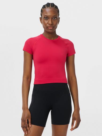 Sweaty Betty Athlete Crop Seamless Workout T-Shirt, Crimson Red, Crimson Red