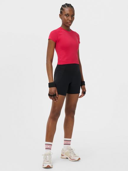 Sweaty Betty Athlete Crop Seamless Workout T-Shirt, Crimson Red - view 2, Crimson Red