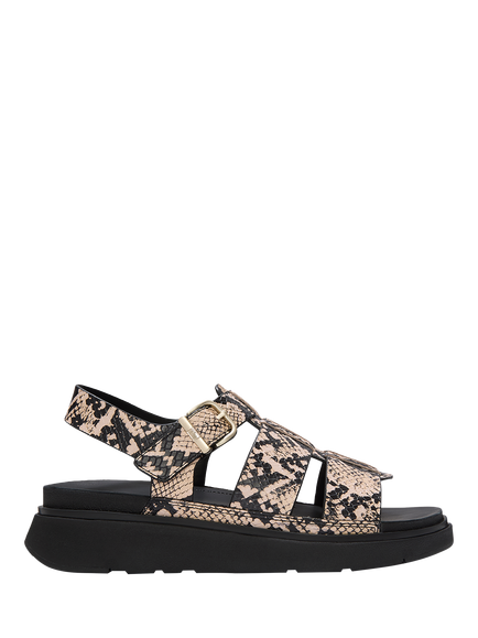 FitFlop Gen-FF Leather Snake Print Fisherman Sandals, Hazy Taupe/Black, Hazy Taupe/Black