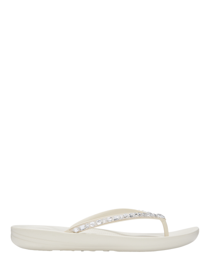 FitFlop IQushion Multi-Crystal Ergonomic Flip Flops, Cream, Cream