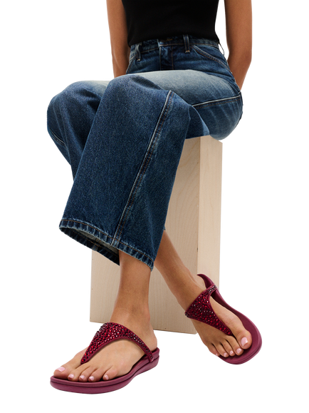 FitFlop Solay Mixed Crystal Toe Post Sandals, Dark Merlot - view 2, Dark Merlot