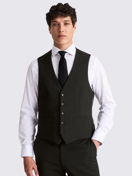 Moss Regular Fit Stretch Suit Waistcoat, Black, Black