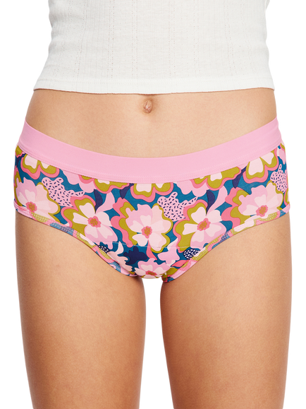 Modibodi Teen Boy Leg Floral Period Knickers, Pink, Pink