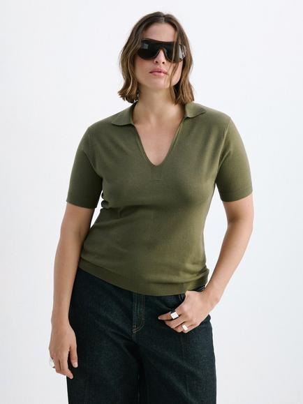 Mango Short Sleeve Polo Shirt, Khaki, Khaki