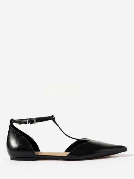 Mint Velvet Lila Leather T-Bar Flats, Black