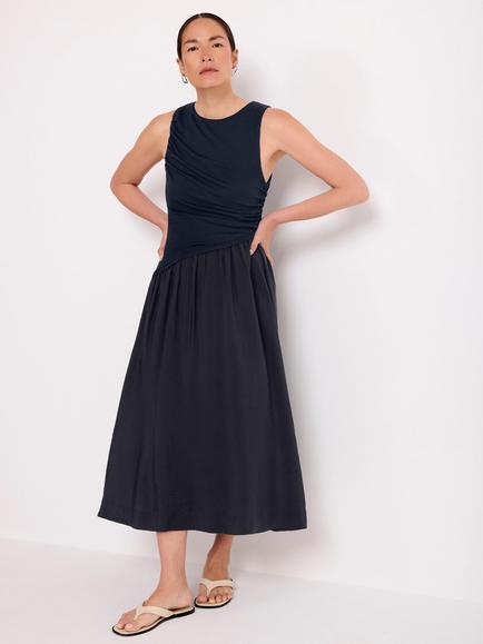 Mint Velvet Asymmetric Waist Midi Dress, Navy Blue, Blue Navy
