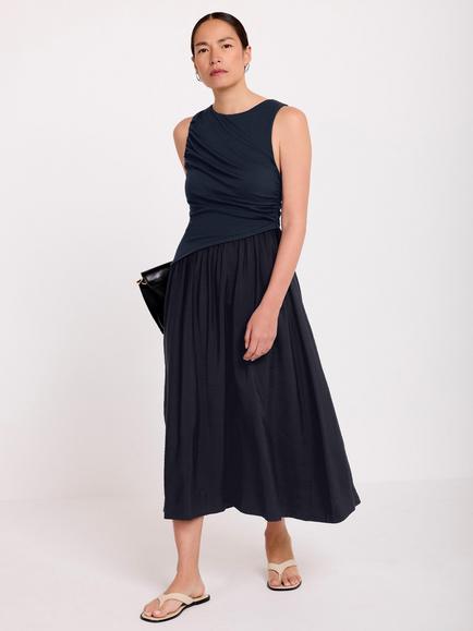 Mint Velvet Asymmetric Waist Midi Dress, Navy Blue - view 2, Blue Navy