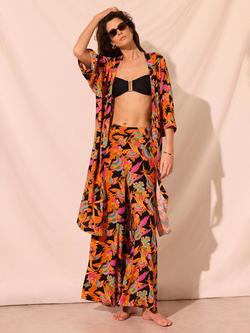 Mint Velvet Floral Print Longline Kimono, Orange/Multi, Orange/Multi