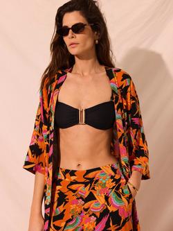 Mint Velvet Floral Print Longline Kimono, Orange/Multi - view 2, Orange/Multi