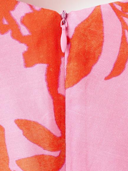 Mango Ruched V-Neck Short Sleeve Floral Print Midi Dress, Pink - view 2, Pink