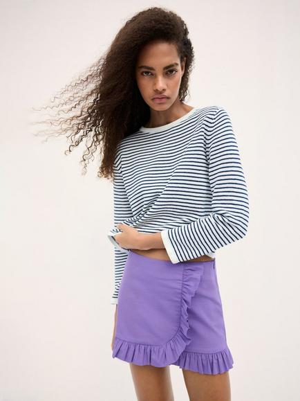 Mango Striped Cropped Jumper, Navy, Navy