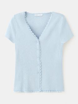 Mango Fine Knit V-Neck Cardigan, Sky Blue, Sky Blue