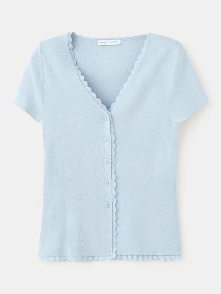 Mango Fine Knit V-Neck Cardigan, Sky Blue, Sky Blue