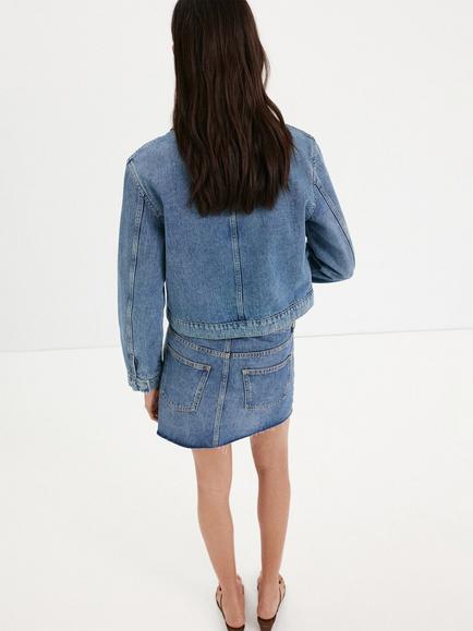 Mango Denim Toggle Detail Cropped Jacket, Blue - view 2, Blue