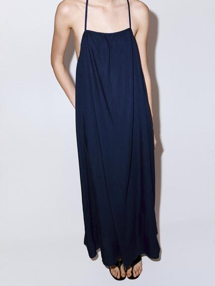 Mango Denim A-Line Maxi Dress, Dark Denim, Dark Denim