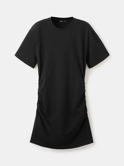 Mango Side Ruched Mini T-Shirt Dress, Black