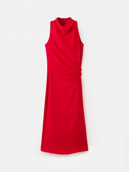 Mango Cowl Neck Sleeveless Ruched Side Midi Dress, Red, Red