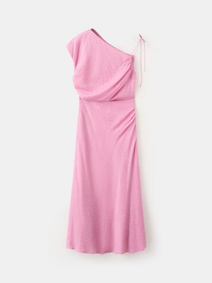 Mango Asymmetric One Shoulder Midi Dress, Pink, Pink