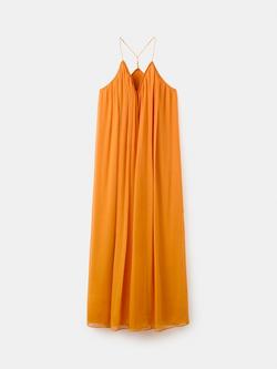 Mango V-Neck Draped Maxi Slip Dress, Orange, Orange