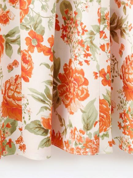 Mango Square Neck Floral Midi Fit-Flare Dress, Orange - view 2, Orange