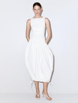 Mango Ribbed Bodice Gathered Maxi Dress, White, White