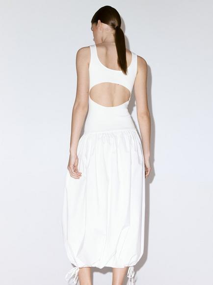 Mango Ribbed Bodice Gathered Maxi Dress, White - view 2, White
