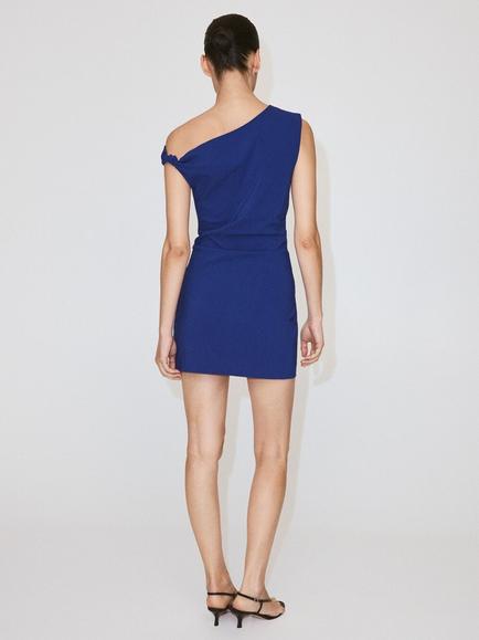 Mango Asymmetric One Shoulder Mini Dress, Blue - view 2, Blue