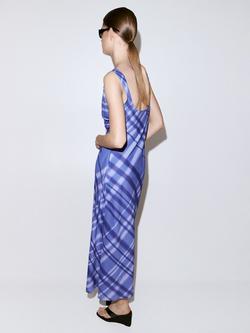 Mango Cotton Check Side Wrapped Midi Dress, Blue - view 2, Blue