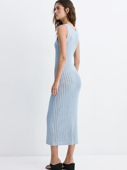 Mango Ribbed Maxi Dress, Sky Blue - view 2, Sky Blue