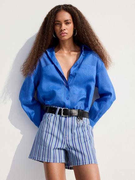 Mango Cotton Mid Rise Tailored Mini Shorts, Blue, Blue