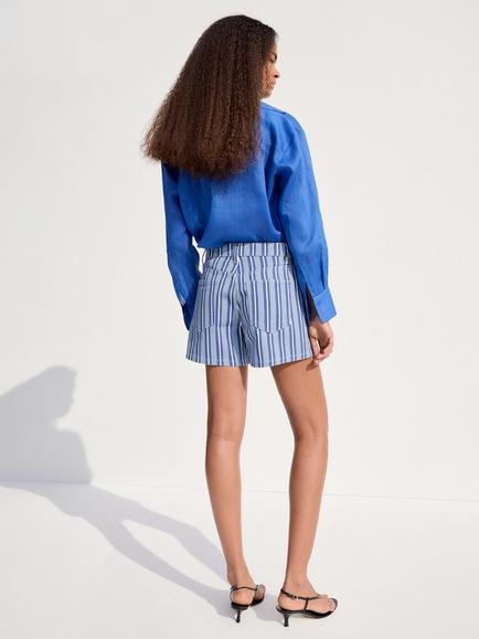 Mango Cotton Mid Rise Tailored Mini Shorts, Blue - view 2, Blue