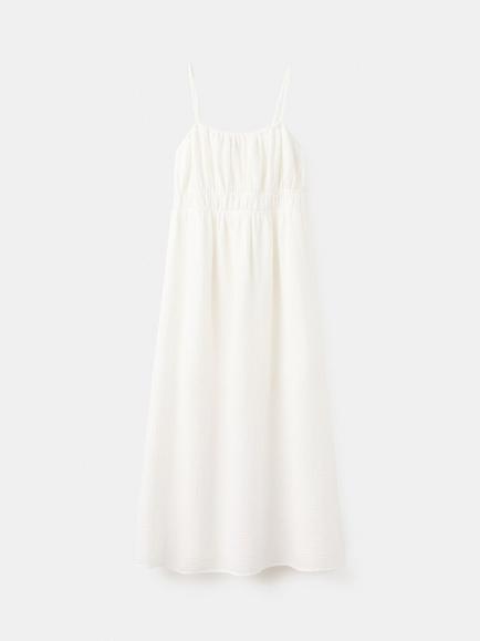 Mango Cotton Ruched Maxi Dress, White, White