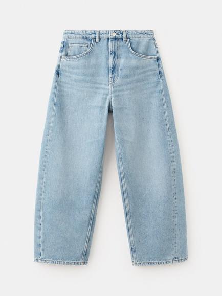 Mango Mid Rise Balloon Cut Cropped Jeans, Blue, Blue