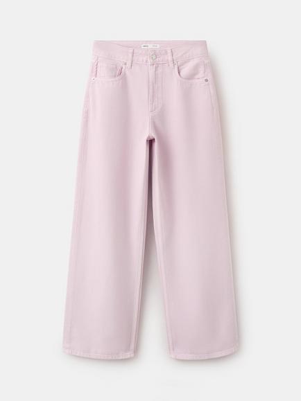 Mango Mid Rise Wide Leg Jeans, Pink, Pink