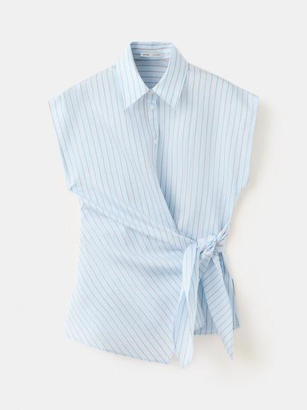 Mango Stripe Cap Sleeve Shirt, Sky Blue, Sky Blue