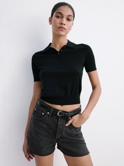 Mango Frayed Hem Denim Shorts, Black, Black