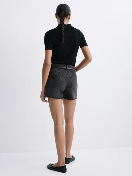 Mango Frayed Hem Denim Shorts, Black - view 2, Black